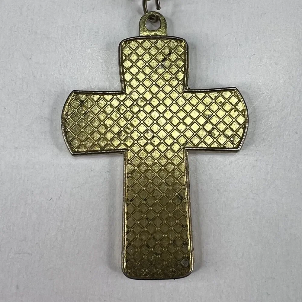 Catholic Images Gold Color Cross with Enamel Vintage Keychain Keyring
